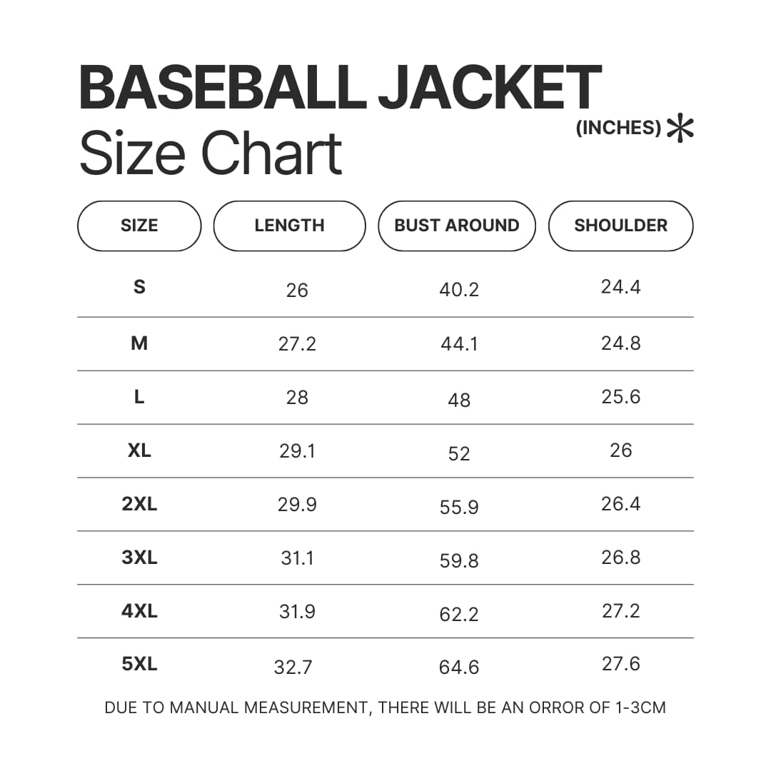 Baseball Jacket Size Chart - Beastars Store