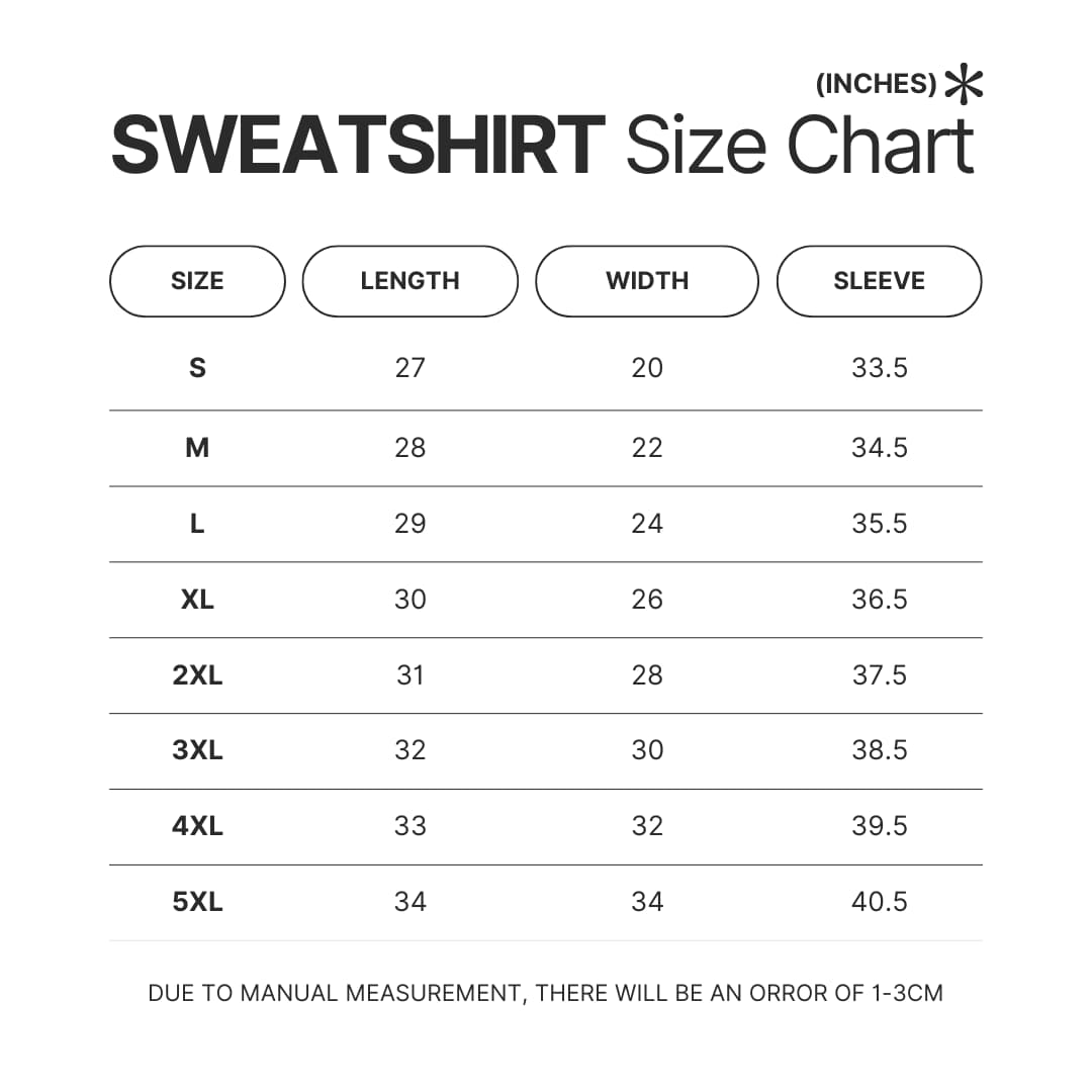 Sweatshirt Size Chart - Beastars Store