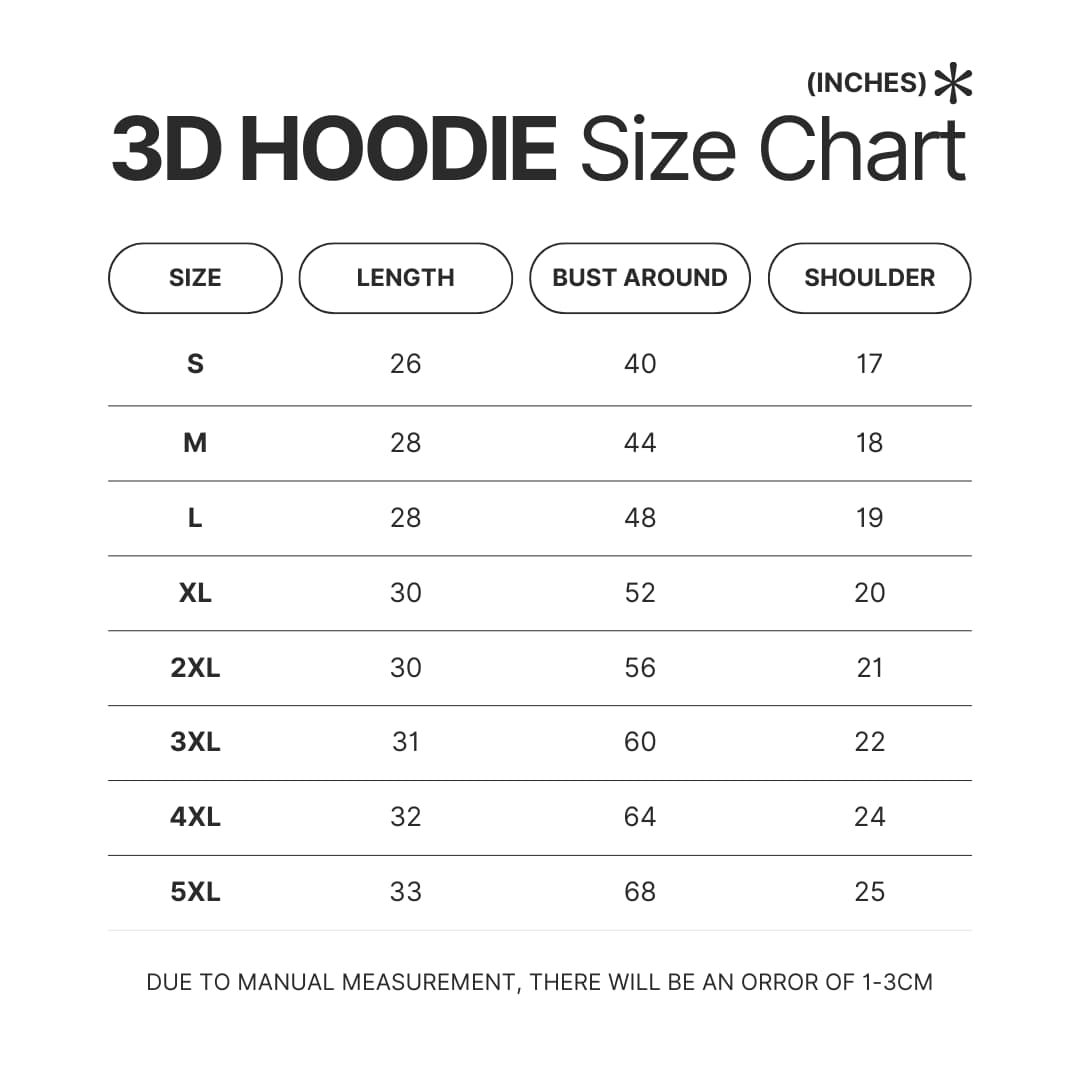 3D Hoodie Size Chart - Beastars Store