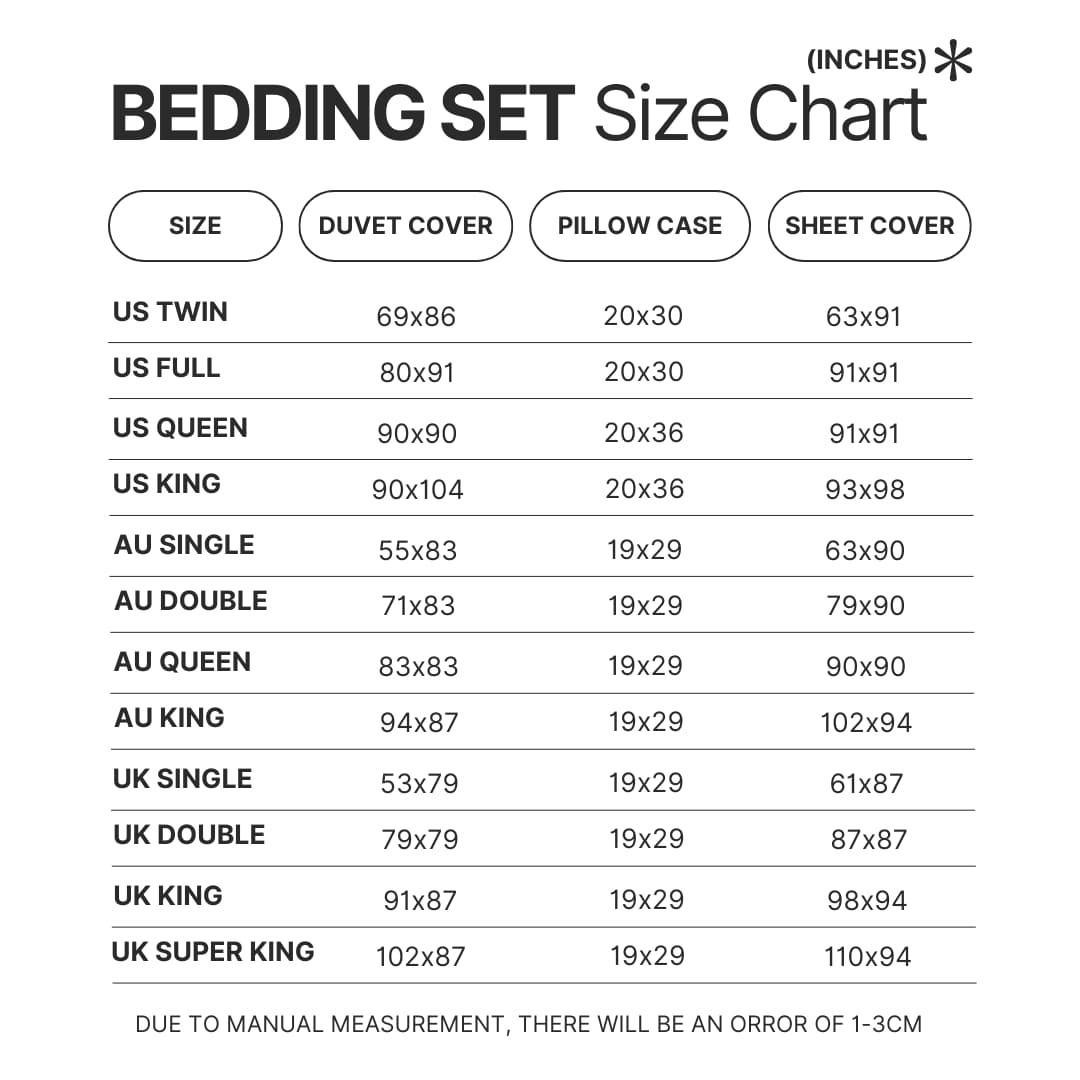 Bedding Set Size Chart - Beastars Store